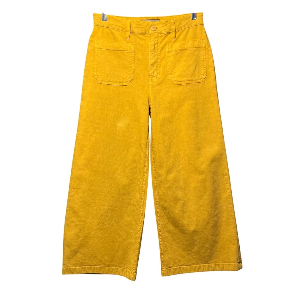J. Crew Point Sur Mustard Yellow Wide Leg Crop Pants 28 High Rise Canvas Cotton